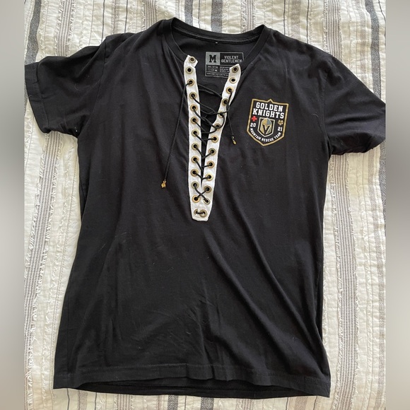 Las Vegas Golden Knights Black Custom Lace-Up T-Shirt - Picture 1 of 3
